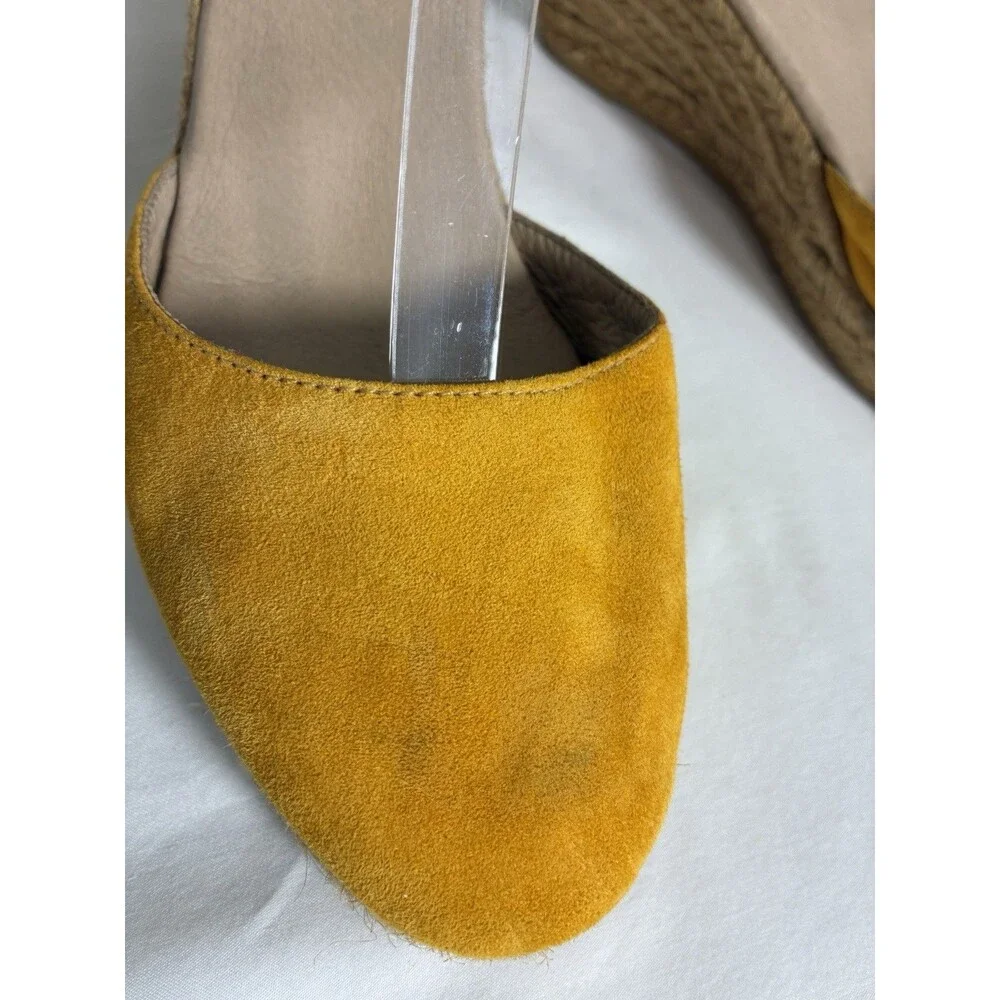 Gaimo Wedge Sandal Sz 9 Yellow Suede Espadrille Handmade In Spain Round toe Rope